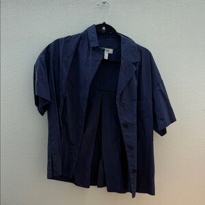 COS Dark Navy Oversized Shirt Jacket Lightweight Minimal Button Down XS